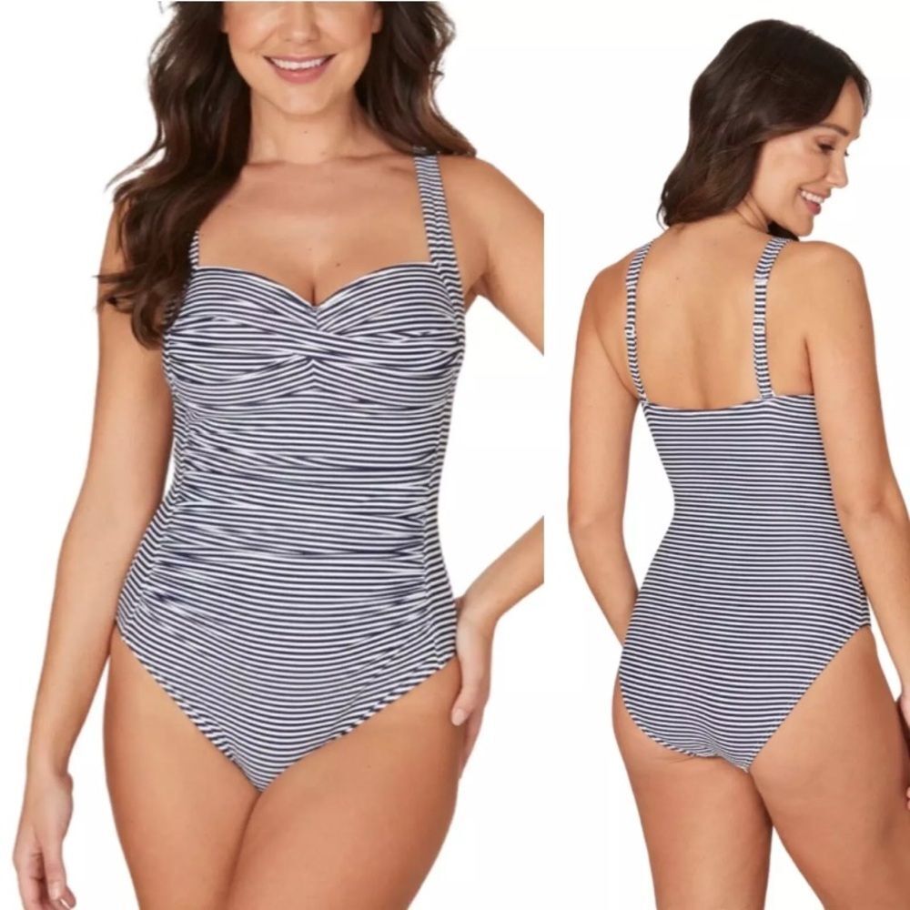 NIPTUCK Sorrento Joanne One-piece Swimsuit Black White Stripe Size 8